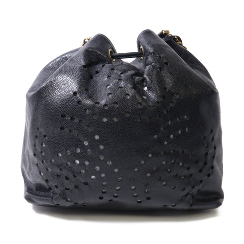 CHANEL CC GHW Perforated Timeless Bucket Shoulder Bag Calfskin Leather Black