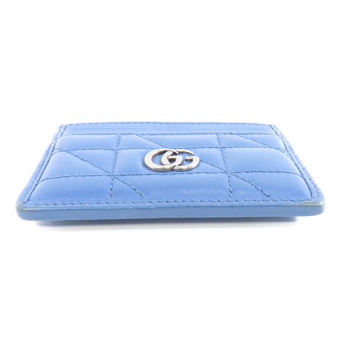 GUCCI GG SHW Card Case Calfskin Leather Blue