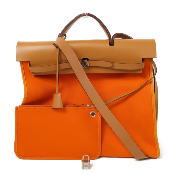 HERMES PHW Herbag GM 2 Way Shoulder Bag Handbag Canvas Orange
