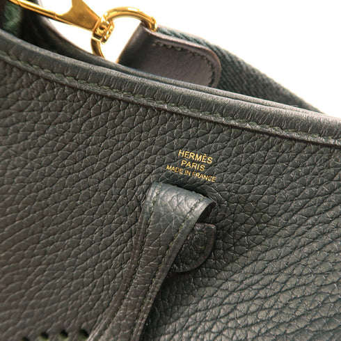 HERMES GHW Evelyne TPM Shoulder Bag Vert Cypres Navy Blue