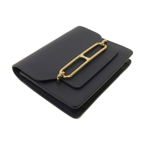 HERMES GHW Rouls Slim Wallet Y/2Z Evercolor Leather Blue Nuit Navy
