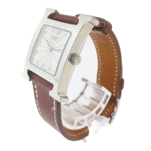HERMES H watch Quartz Movement Wristwatch Stainless Steel Leather White Brown