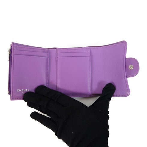 CHANEL Quilted CC SHW Wallet Lambskin Leather Purple