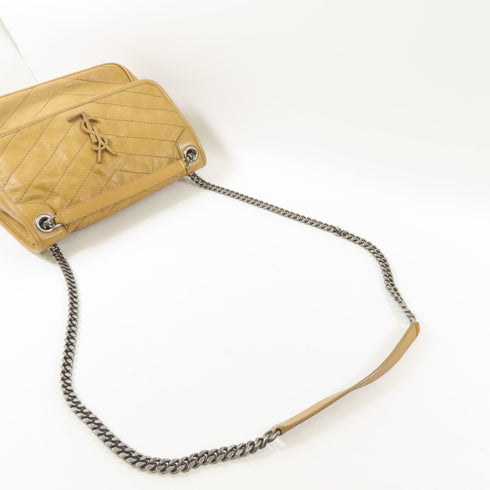 SAINT LAURENT YSL SHW Niki Chain Shoulder Bag Calfskin Leather Begie