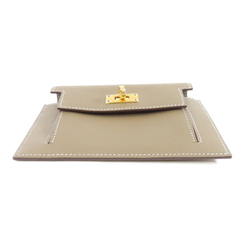 HERMES GHW Kelly Pocket Wallet Veau Epsom Leather Etoupe Beige