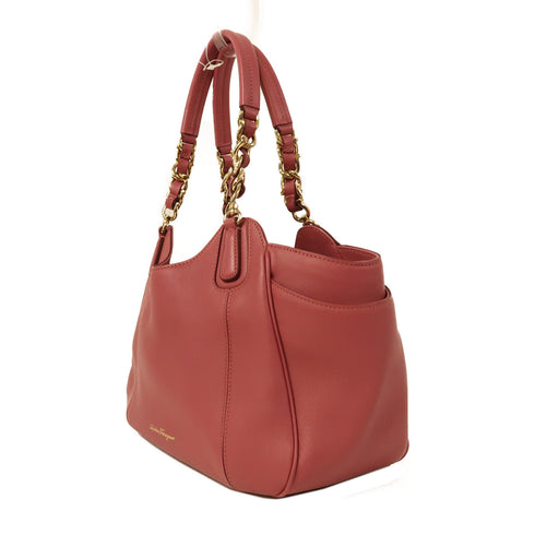 Salvatore Ferragamo GHW Shoulder Bag Calfskin Leather Pink