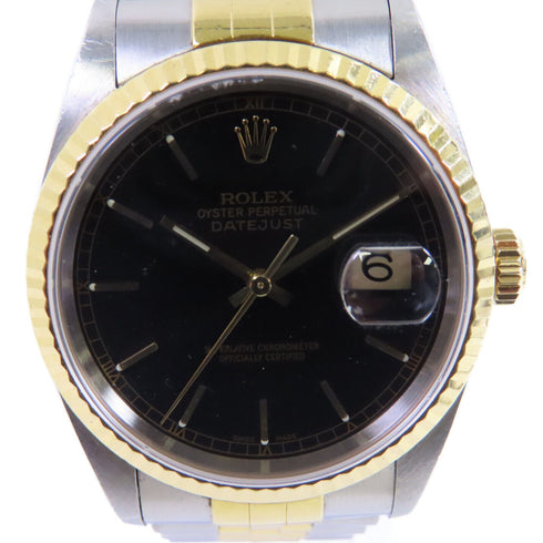 ROLEX Datejust Automatic Watch 16233 18K Yellow Gold Stainless Steel Black