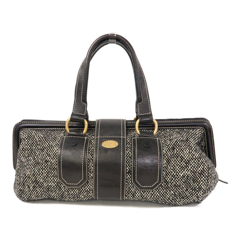 CELINE GHW Handbag/Tote Bag Canvas/Calfskin Leather Black