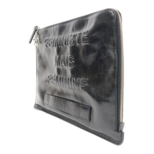 CHANEL CC SHW Feminine Pouch Large Clutch Bag Leather Black