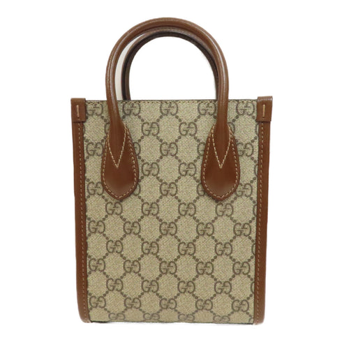 GUCCI GG GHW Mini Tote 2Way Shoulder Hand Bag PVC coated canvas 171623 Brown