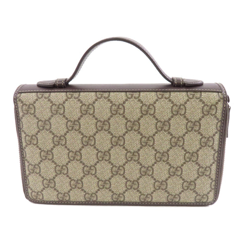 GUCCI GG SHW Travel Wallet Bag Case Handbag Coated Canvas Leather Brown