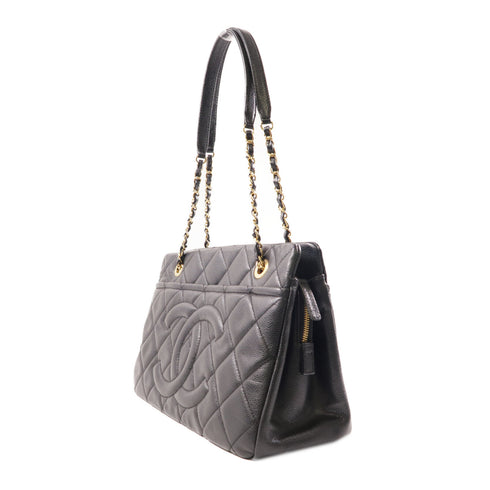 CHANEL CC GHW Hand Bag Shoulder Bag Calfskin Leather Black