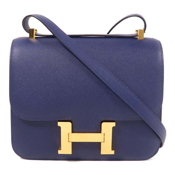 HERMES GHW Constance 24 Shoulder Bag Epsom Leather Blue