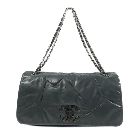 CHANEL CC SHW Chain Shoulder Bag Calfskin Leather Dark Green