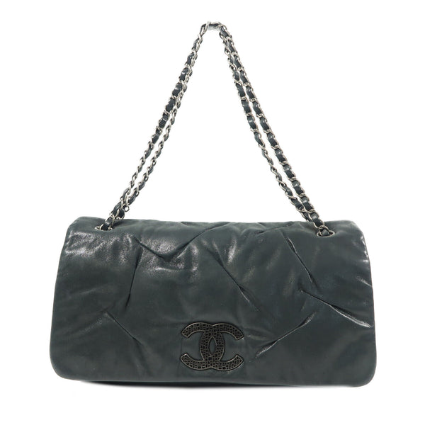 CHANEL CC SHW Chain Shoulder Bag Calfskin Leather Dark Green
