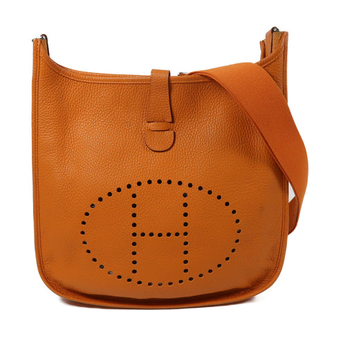 HERMES PHW Evelyne GM Shoulder Bag Taurillon Clemence Stamp Q I9 Apricot Orange