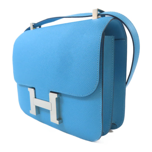 HERMES PHW Constance 24 Shoulder Bag Veau Epsom Leather Celeste Blue