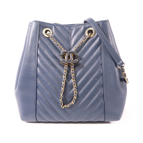 CHANEL CC GHW Drawstring Bag Chain Shoulder Bag AS0263 Leather