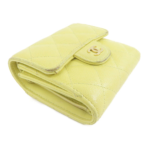 CHANEL Quilted CC GHW Wallet Calfskin Leather Yellow