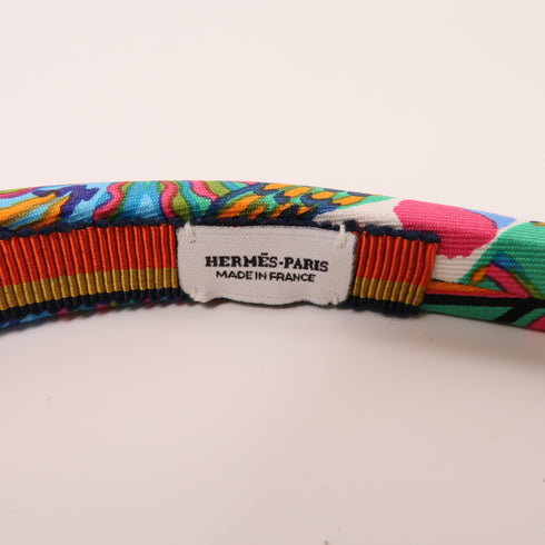 HERMES Hair Band Silk Green Blue Multicolor