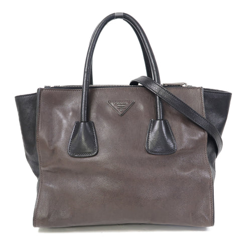 PRADA SHW 2 Way Shoulder Bag Calfskin Leather Grey/Black