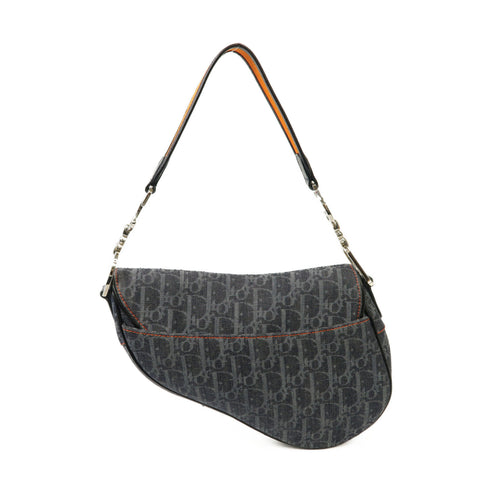 Christian Dior CD SHW Saddle Shoulder Bag Handbag Denim Blue