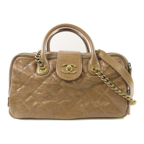 CHANEL CC GHW Chain 2 Way Shoulder Bag Calfskin Leather Brown