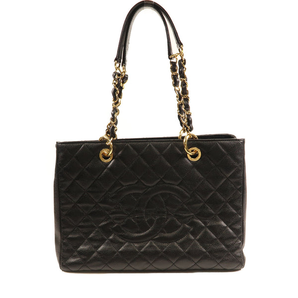 CHANEL CC GHW GST Grand Shopping Tote Chain Shoulder Bag Calfskin Leather