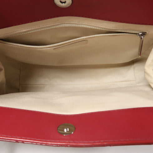 CHANEL Quilted CC SHW Chain Shoulder Bag Patent Leather Red v1