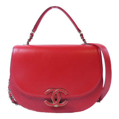 CHANEL Quilted CC GHW 2 Way Chain Shoulder Bag Calfskin Leather Red