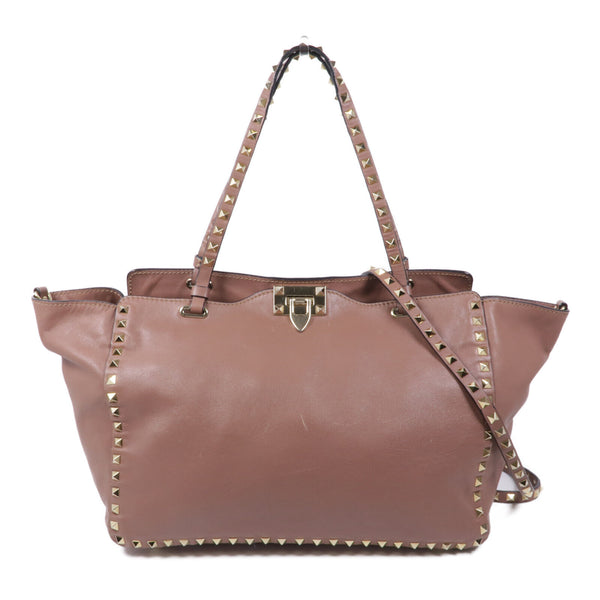 Valentino GHW 2 Way Shoulder Bag Leather Brownish Pink