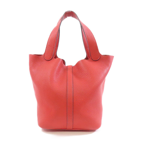 HERMES PHW Picotin MM Tote Bag Handbag Taurillon Clemence Leather Red