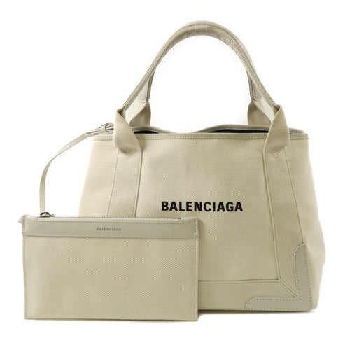 BALENCIAGA Navy Cabas Tote Bag Shoulder Handbag 339933 Canvas White