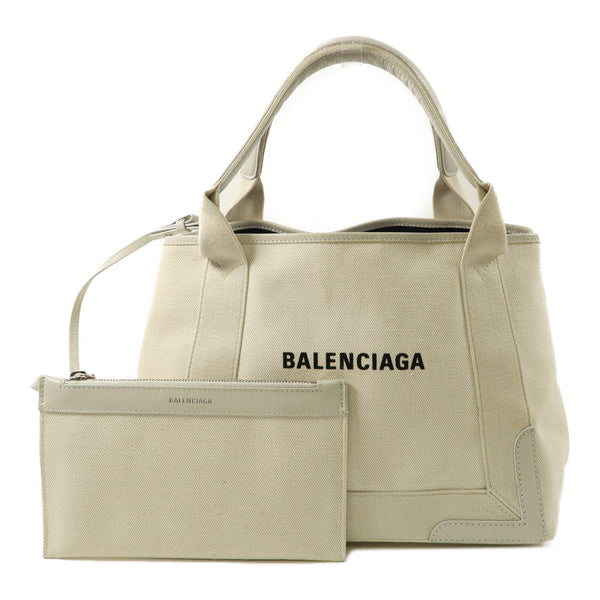 BALENCIAGA Navy Cabas Tote Bag Shoulder Handbag 339933 Canvas White