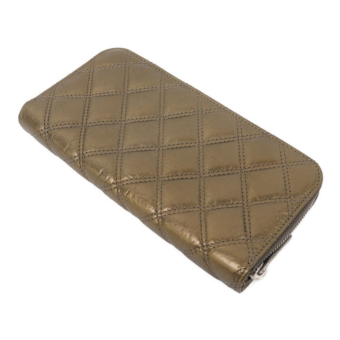 CHANEL Quilted CC SHW Long Wallet Calfskin Leather Gold