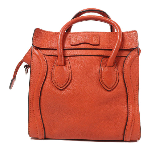 CELINE SHW Nano Luggage 2 Way Bag Calfskin Leather Red
