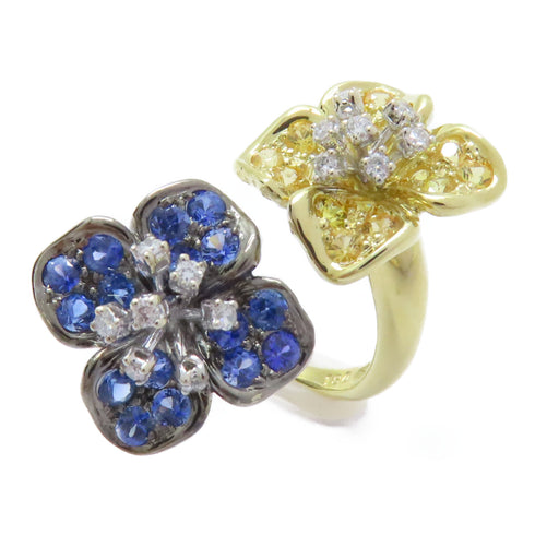 FINE JEWELRY 1.8ct Sapphire 0.18ct Diamond Ring 18K Yellow/White Gold US#4.5