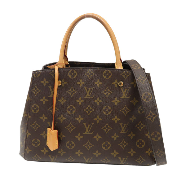 LOUIS VUITTON LV GHW Montaigne MM 2 Way Bag Handbag M41056 Monogram Brown v2