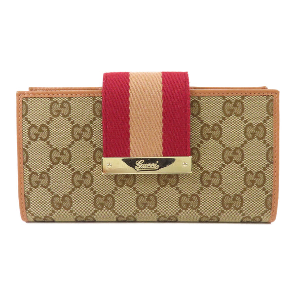 GUCCI GG GHW Long Bifold Wallet 181668 Canvas Brown/Pink/Red