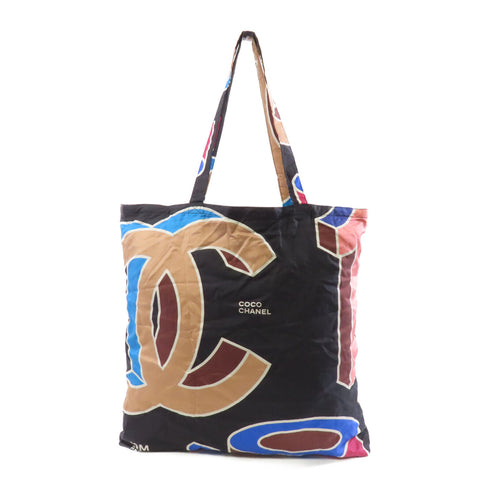 CHANEL Quilted CC GHW 2 Way Folder Tote Shoulder Bag Calfskin Black/Multicolor