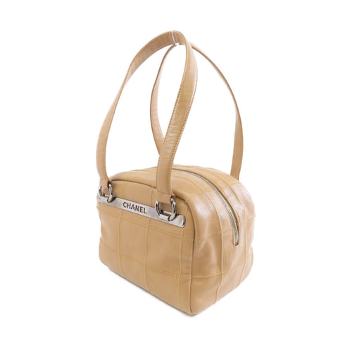 CHANEL CC SHW Lax Bowler Bag Handbag Calfskin Leather Khaki