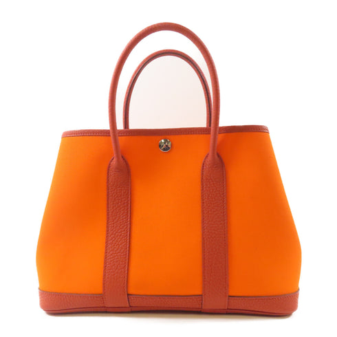 HERMES PHW Garden Party TPM Handbag Canvas Orange