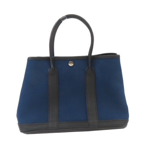 HERMES PHW Garden Party TPM Handbag Tote Bag Canvas Black/Blue