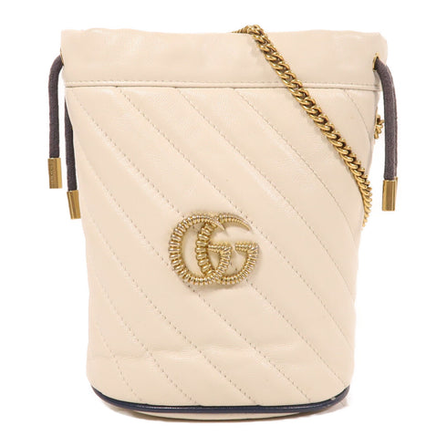 GUCCI GG GHW Bucket Chain Shoulder Bag 573817 Calfskin Leather White