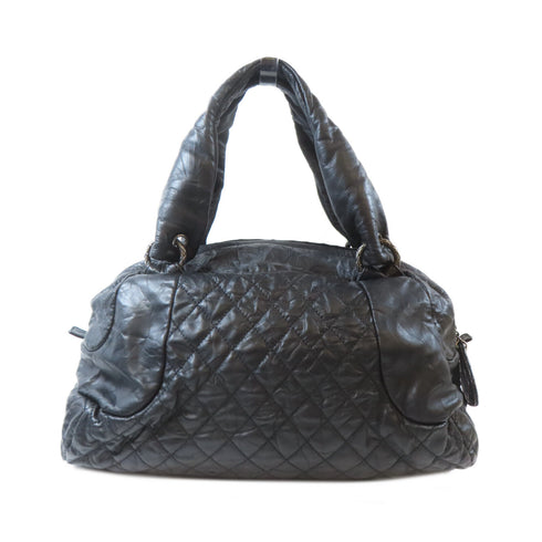 CHANEL Quilted CC SHW Shoulder Bag Calfskin Leather Black