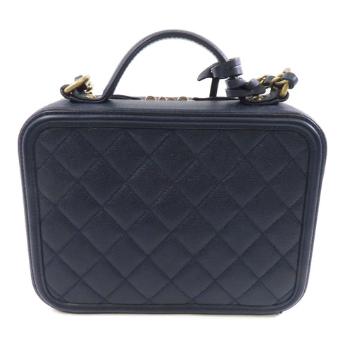 CHANEL Quilted CC GHW Vanity Case 2 Way Shoulder Bag Calfskin Leather Navy