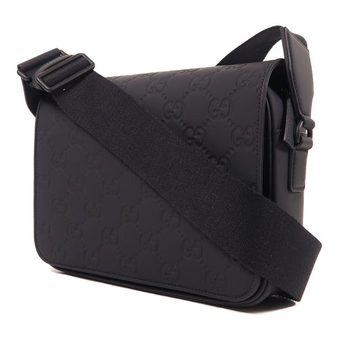 GUCCI GG Small Crossbody Shoulder Bag 775097 Rubber-Effect Leather Black