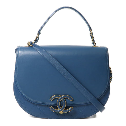 CHANEL CC GHW Coco Curve 2 Way Shoulder Bag Leather Blue