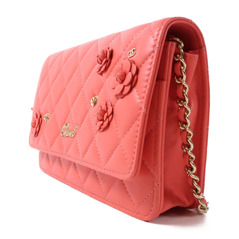CHANEL CC GHW WOC Wallet On Chain Shoulder Bag Lambskin Leather Pink