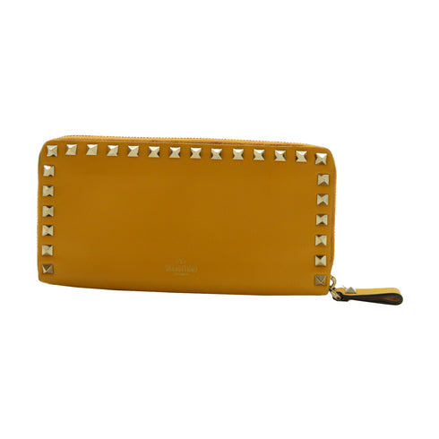 Valentino GHW SHW Long Wallet Calfskin Leather Yellow